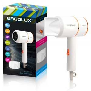 Фен ERGOLUX ELX-HD11-C01, 1,2кВт, 2 скор, 3 режима, холодный воздух, белый/золото 7621
