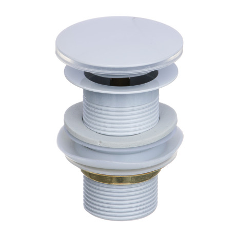 Донный клапан, без перелива, большая кнопка, подкл. 1 1/4", d=66мм, нерж. сталь, белый