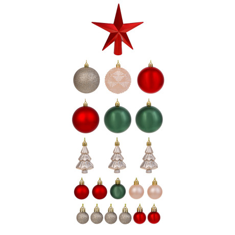 СНОУ БУМ Набор шаров и украшений, 22 шт, 3см, 4см, 5см, 8см, красный, зеленый, шампань