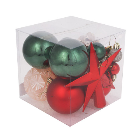 СНОУ БУМ Набор шаров и украшений, 22 шт, 3см, 4см, 5см, 8см, красный, зеленый, шампань