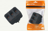 TDM разветвитель (тройник) 3роз. 2,5 А под плоскую вилку, земля, черный SQ1806-0305