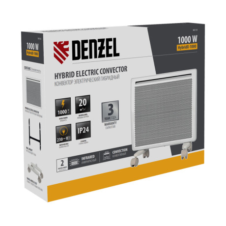 Конвектор гибридный электрический HybridX-1000, ИК нагреватель, цифровой термостат Denzel