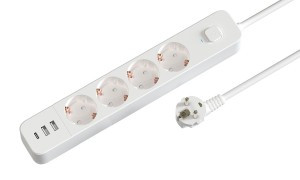 Гарнизон Сетевой фильтр (удл.) ПВС 3x0.75 4роз 4м 10А 2хUSB 1xType-C PD мультипорт земля белый пакет