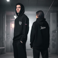 Худи черная с принтом РУССКИЕ СУПЕРГЕРОИ, футер с начёсом, размер XXL