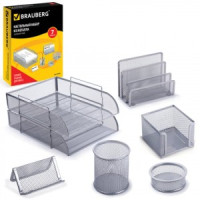 Настольный набор из металла BRAUBERG &quot;Germanium&quot;, 7 предметов, серебристый, 231963