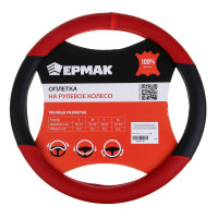 ЕРМАК Оплетка руля, экокожа, Карбон - В, черная с красными вставками, + красный, размер М