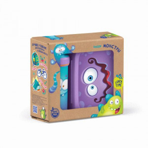 Набор ланч-бокс 0,98л и стакан детский с крышкой, петлей 0,4л декор, сиреневый 431331403 Бытпласт