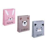 Пакет подарочный бумажный, L 26x32x9 см, 128 гр, 3 дизайна, Happy Day