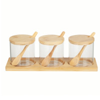 VETTA ЭКО Набор банок для хранения с ложкой, 3шт., 300мл, 28х10х9,5см, стекло, бамбук