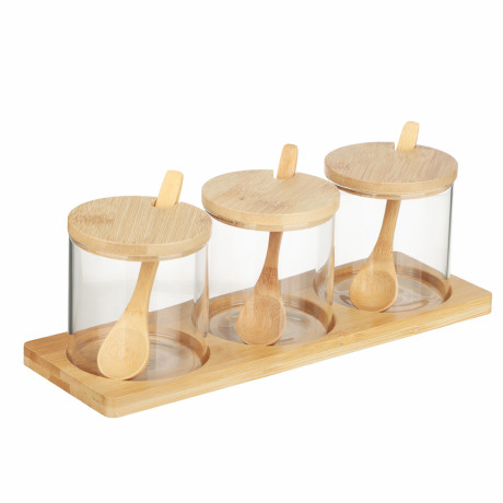 VETTA ЭКО Набор банок для хранения с ложкой, 3шт., 300мл, 28х10х9,5см, стекло, бамбук