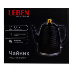 LEBEN Чайник электрический керамический 1,2 л, черный