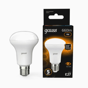 Gauss лампа R63 E27 9W(660 lm) 2700K 2K матовая, алюм./пластик 106002109
