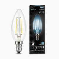 Gauss Filament лампа Свеча E14 7W(580lm) 4100K 4K 97x35 филамент (нитевидная), прозр. 103801207