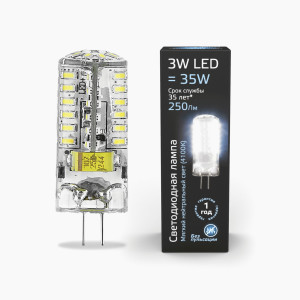 Gauss лампа G4 220V 3W(250lm) 4200 4K 41x15 силикон 107707203