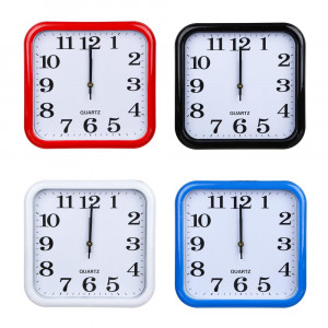Часы настенные квадратные, пластиковая оправа, 29 см, 4 цвета (синий, черный, белый, красный)