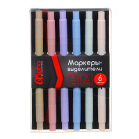 Набор маркеров-выделителей &quot;Альфа&quot;, 2-стор, 6 цветов &quot;пастель&quot; након.скош.3мм/круг 1мм, пласт.бокс