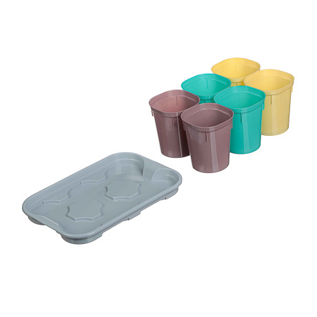 Набор горшков для рассады 400мл 6шт с поддоном, пластик