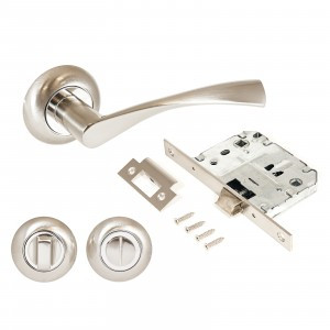 Комплект для двери АЛЛЮР АРТ ОСКАР SN+L7050S SN+BK-R1 SN мат.никель(ручка и защ с фикс)блистер (20)