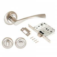 Комплект для двери АЛЛЮР АРТ ОСКАР SN+L7050S SN+BK-R1 SN мат.никель(ручка и защ с фикс)блистер (20)