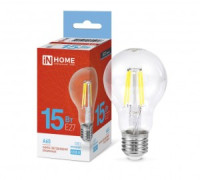 ASD/InHome лампа св/д Deco ЛОН A60 E27 15W(1480lm) 6500К 6K 105x60 филамент (нитевидная) прозр. 5916