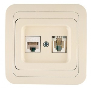 Makel Mimoza роз. телеф./компьют. СУ 2 мест. крем. (RJ11+RJ45) 25037