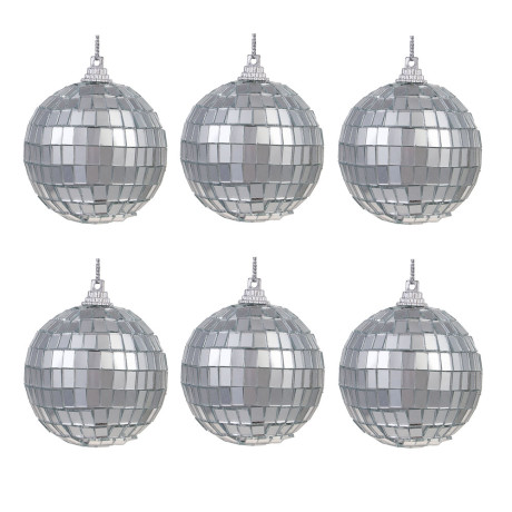 СНОУ БУМ Набор шаров 6 см, 6 шт, серебро, диско шар, 26-131