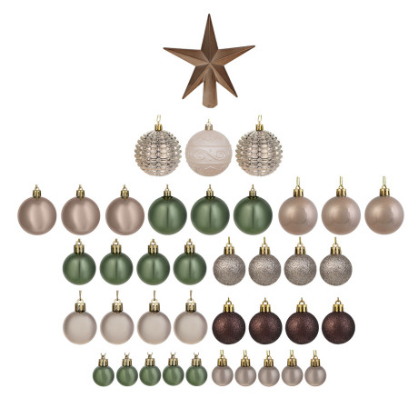 СНОУ БУМ Набор шаров и украшений, 39 шт, 3см, 4см, 5см, 8см, кофейный, зеленый, шампань