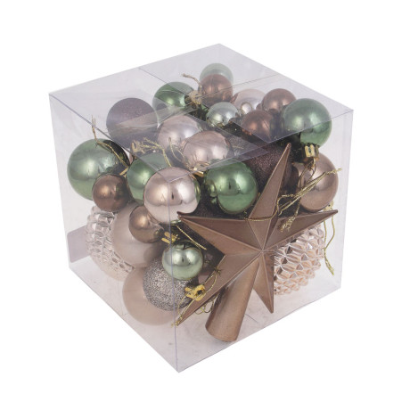 СНОУ БУМ Набор шаров и украшений, 39 шт, 3см, 4см, 5см, 8см, кофейный, зеленый, шампань