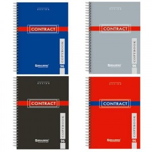 Тетрадь 96л. А4 BRAUBERG офсет, кл, евроспираль, микроперф, обл.картон+лак,"CONTRACT" (4вида),400529