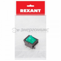 REXANT выкл. клавишный 250V 16А (4с)ON-OFF зел., подсв.(RWB-502, SC-767, IRS-201-1) ИУ36-2332-1