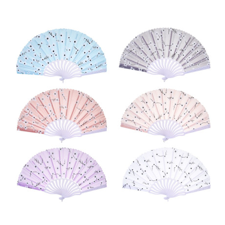 ЮНИLOOK Веер складной тканевый с рисунком сакура, 23 см, полиэстер, пластик, 6 цв.