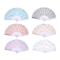 ЮНИLOOK Веер складной тканевый с рисунком сакура, 23 см, полиэстер, пластик, 6 цв.