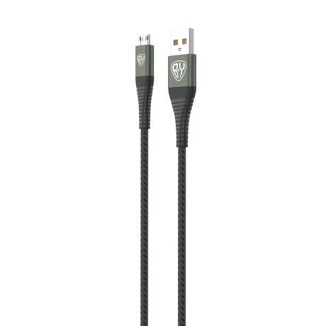 BY Кабель для зарядки Shark microUSB, Быстрая зарядка 3А, QC, PD 20W, тканевый, cерый, штекер металл