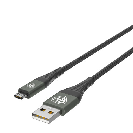 BY Кабель для зарядки Shark microUSB, Быстрая зарядка 3А, QC, PD 20W, тканевый, cерый, штекер металл