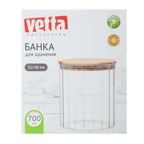 VETTA ЭКО Грани Банка для хранения 700мл, 11х10см, стекло, бамбук