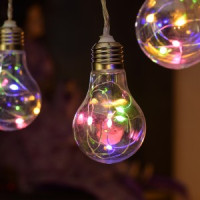 VEGAS 4,5V Гирлянда-нить ул. "Ретро лампы" 10*6LED RGB 1,8м, пульт, 8реж. прозр.пров. IP44