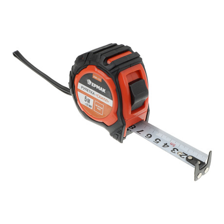 ЕРМАК Рулетка "СКИЛЛ", 5м х 25мм, 2х-сторонний зацеп + магнит, корпус ABS+TPR