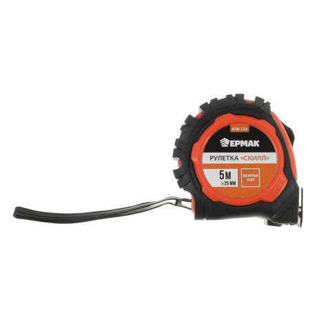 ЕРМАК Рулетка "СКИЛЛ", 5м х 25мм, 2х-сторонний зацеп + магнит, корпус ABS+TPR