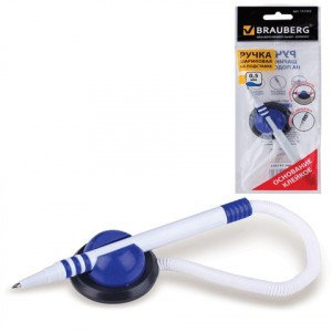 Ручка шарик. наст. BRAUBERG "Стенд-Пен", пружинка, корпус бел./син., линия 0,5мм, синяя 141353