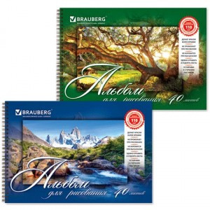Альбом д/рисования, 40 л., BRAUBERG, гребень, картон 110 г/м2, "Удивительная природа", 2 вида 102832