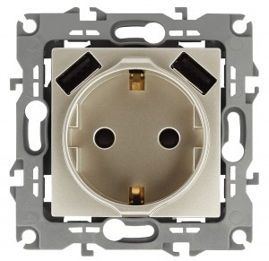 ЭРА 12 мех. роз. СУ 1 мест. 16А земля, штор. + 2xUSB 5В-3А автоклеммы шампань 12-4109-04 6477