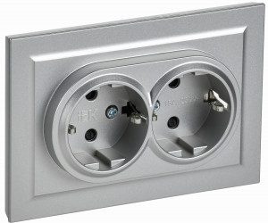 IEK BRITE роз. СУ 2 мест. земля(штор.) 16А РСш12-3-БрА алюминий BR-R24-16-K47-F