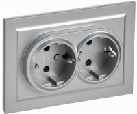 IEK BRITE роз. СУ 2 мест. земля(штор.) 16А РСш12-3-БрА алюминий BR-R24-16-K47-F