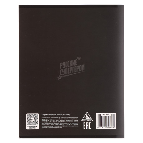 BY Русские Супергерои Тетрадь общая 48л.в клетку "Графика", УФтвин лак, обл. картон, скрепка, 4 диз.