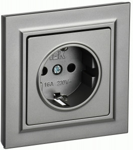 IEK BRITE роз. СУ 1 мест. 16А сталь (земля,шторки)  РСР14-1-0-БрС BR-R14-16-K46-F