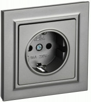 IEK BRITE роз. СУ 1 мест. 16А сталь (земля,шторки)  РСР14-1-0-БрС BR-R14-16-K46-F