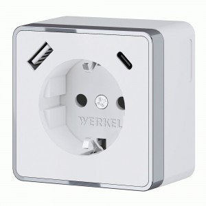 Werkel роз. ОУ 1 мест. земля, шторки USB тип A+C Gallant W5071701 (белый) a057698