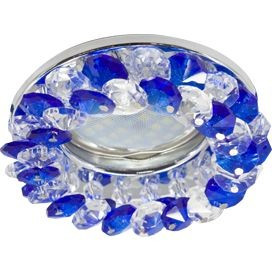 "Ecola CD4141 MR16 GU5.3 св-к Круг с хрусталиками Прозр. и Голубой/Хром 50x90 Light FL1617EFY (30!)