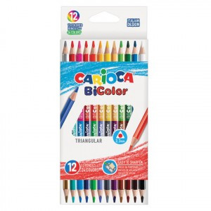 Карандаши двухсторонние CARIOCA "Bi-color", 12 штук, 24 цвета, трехранные, заточенные, 42991