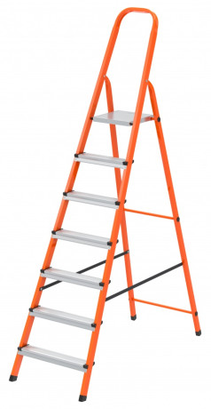 Стремянка, 7 ступеней, стальной профиль, ступени сталь, оранжевая, Сибртех
